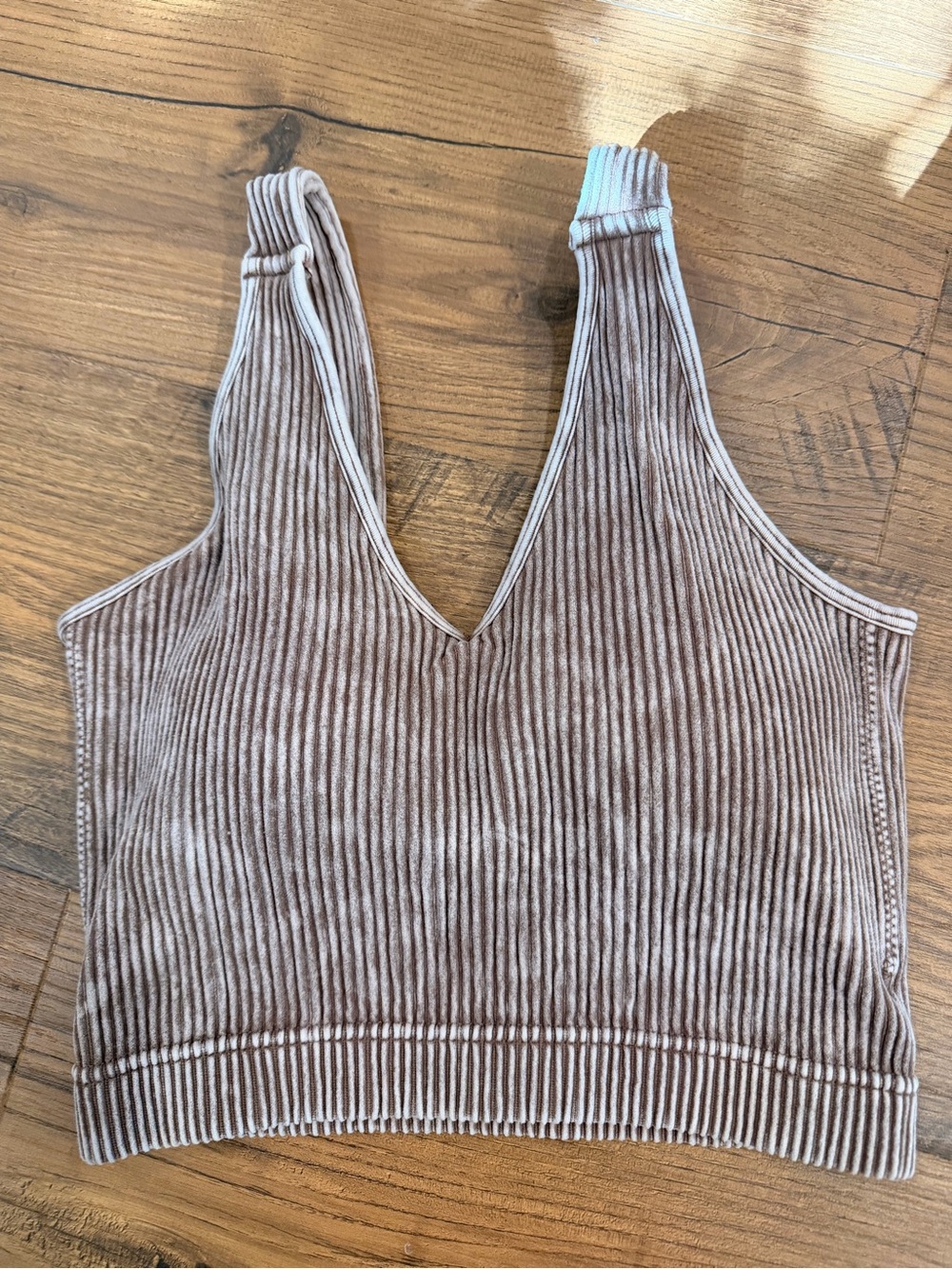 Zenana Outfitters Ribbed V-Neck Crop padded Tank - Taupe
